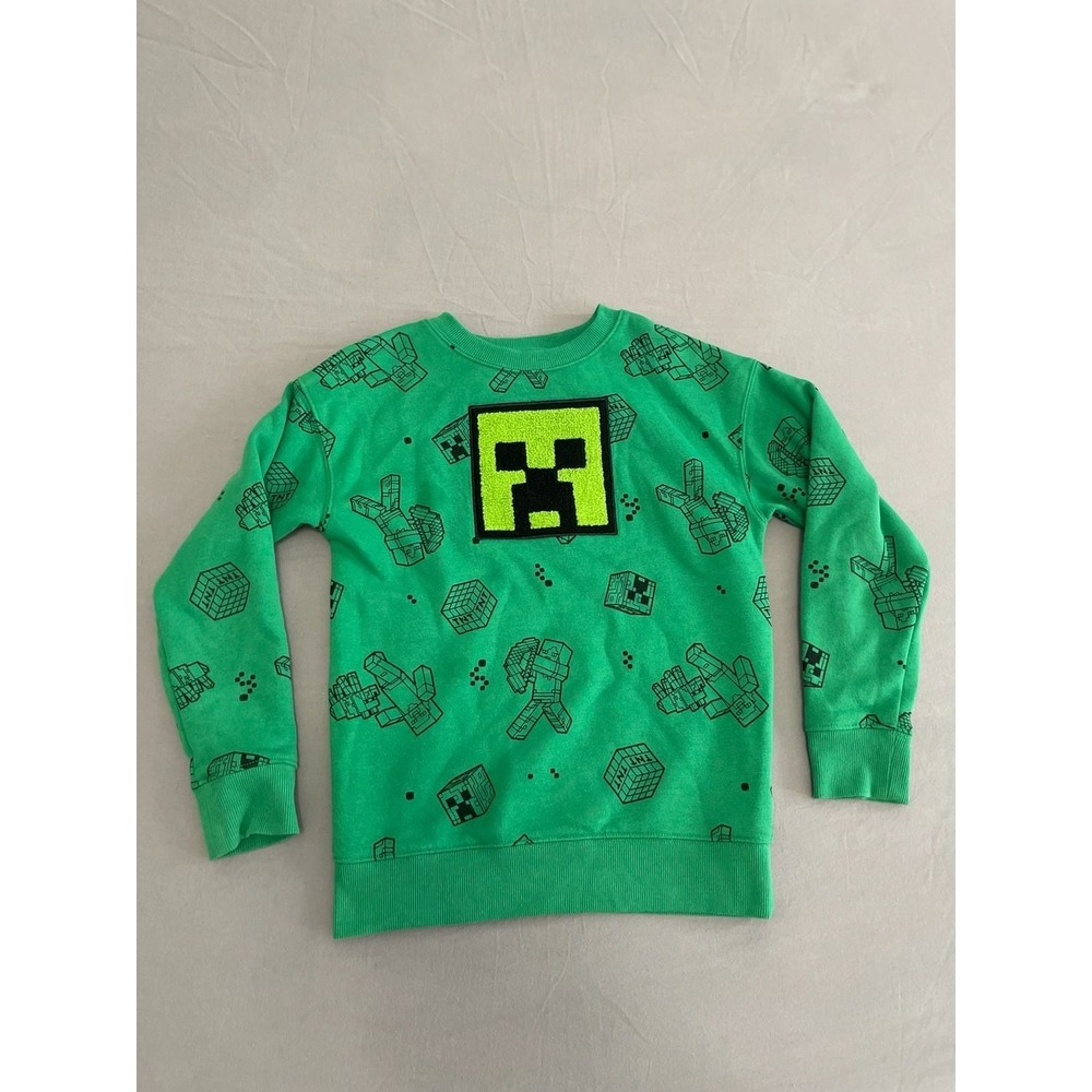 Minecraft Boys Green Creeper Patch Crew Neck Pullover Sweatshirt IM788CR Size 7